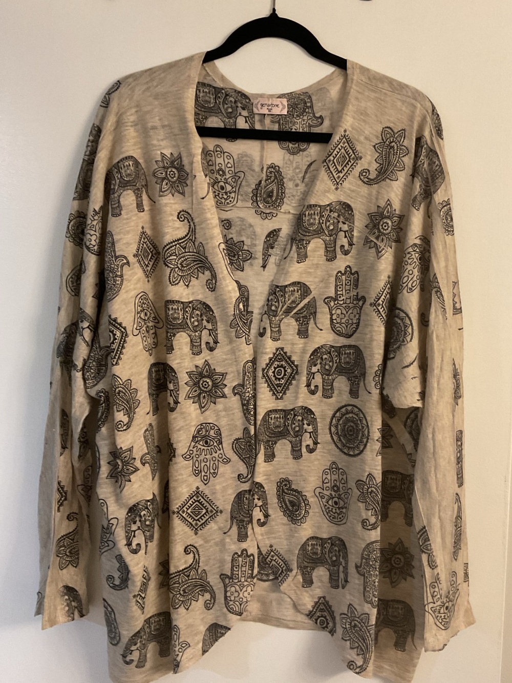 💎 Beige & Black Elephant Print Open Front Cardigan